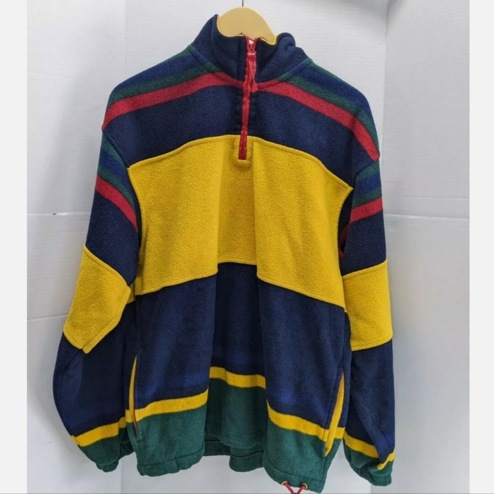 Gant USA Fleece Sweater, Vintage, Color Block, Quarter Zip, w/Draw String